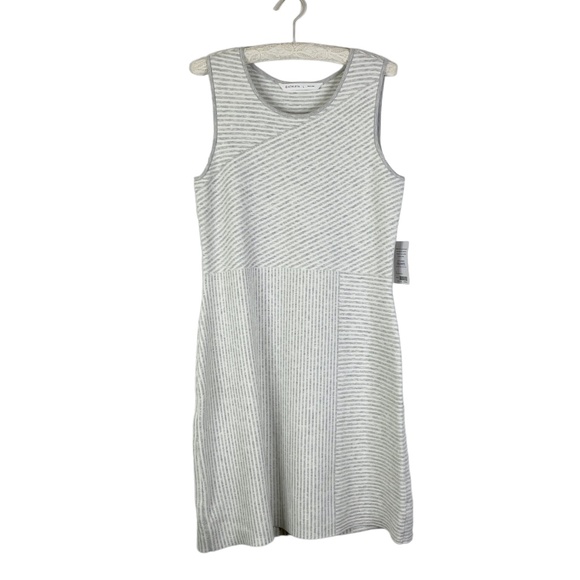 NWT Athleta Soft Striped Sweater Dress Gray White Sz. L Chills & Valleys - Picture 1 of 9